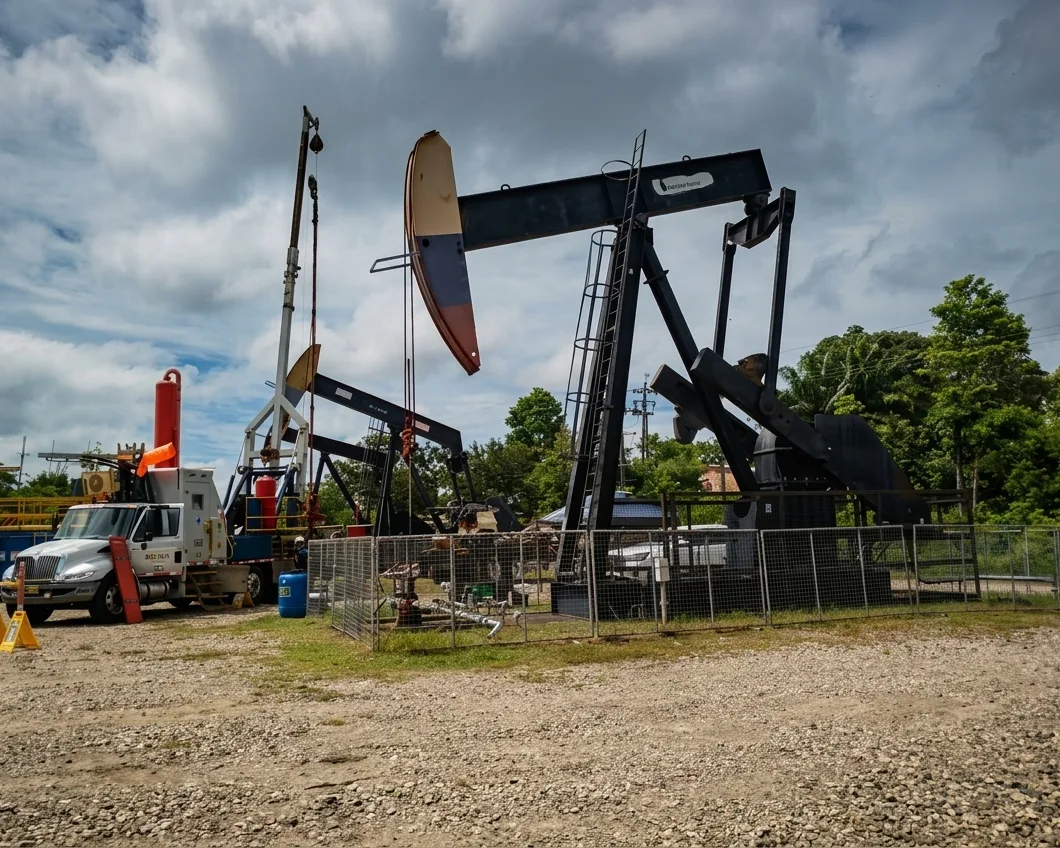 Unidades de bombeo mecánico en campo petrolero